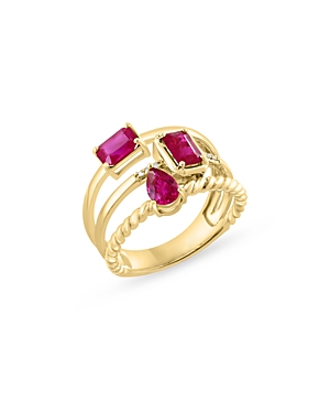 Bloomingdale's Ruby & Diamond Triple Row Ring In 14k Yellow Gold - 100% Exclusive In Pink/yellow