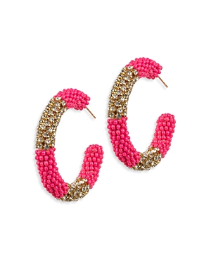 Deepa by Deepa Gurnani Lana Pave & Color Bead C Hoop Earrings in Gold Tone