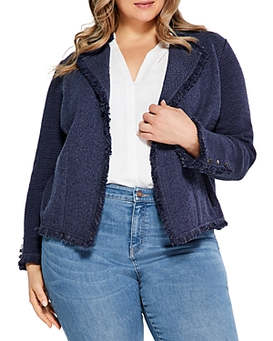 Nic + Zoe Fringe Mix Jacket In Navy