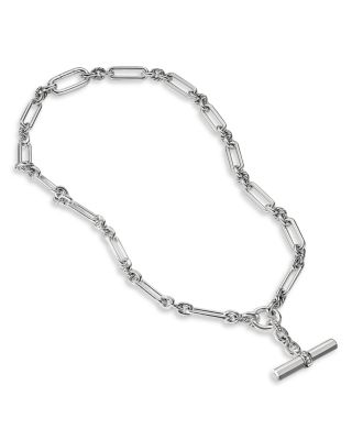 Sterling Silver Lexington Link Necklace with Diamonds, 18"