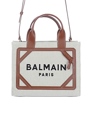 Balmain B-army Small Canvas Logo Shoulder Bag In Natural/gold