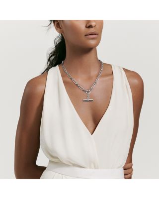 Sterling Silver Lexington Link Necklace with Diamonds, 18"