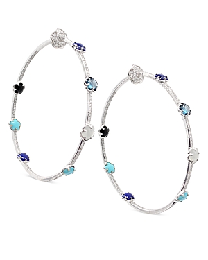 Pasquale Bruni 18k White Gold Figlia Dei Fiori Multi Gemstone & Diamond Hoop Earrings In Blue/white