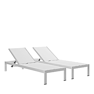 Modway Shore Chaise Outdoor Patio Aluminum Lounges, Set Of 2 In White