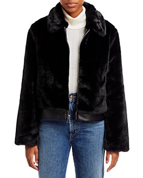 DKNY Men's Shearling Bomber Jacket with Faux Fur Collar - Real Leather  Garments