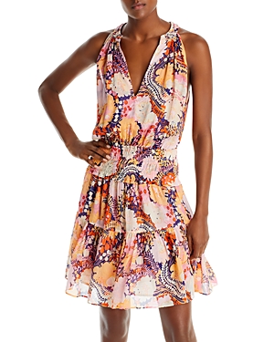 A.l.c Courtney Printed V-neck Mini Dress In Midnight/rose Multi