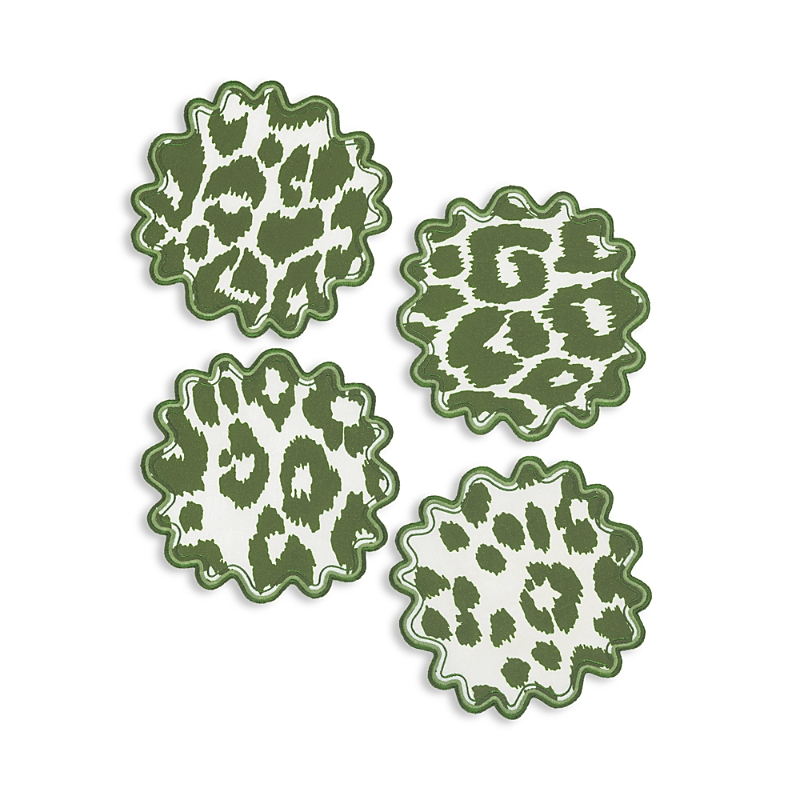Matouk Iconic Leopard 6 Round Cocktail Napkins, Set Of 4 In Green