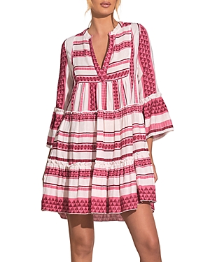 Elan Striped Cotton Embroidered Mini Dress In White Red