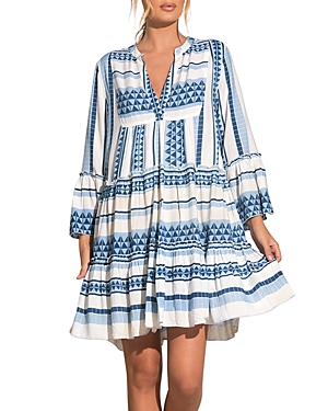 Elan Striped Cotton Embroidered Mini Dress In White/royal