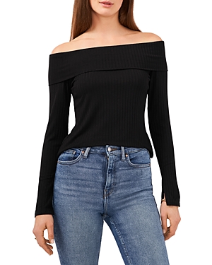 Shop 1.state Ribbed Off-the-shoulder Top In Rich Black