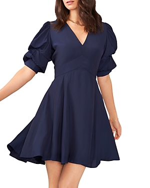 Shop 1.state Bubble Sleeve V Neck Dress In Classic Navy