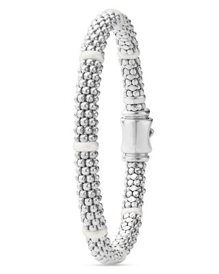 Sterling Silver White Caviar Ceramic Beaded Bracelet