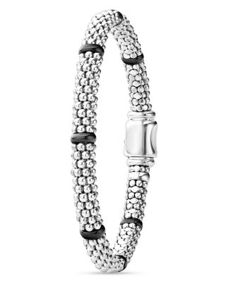 Sterling Silver Black Caviar Ceramic Beaded Bracelet