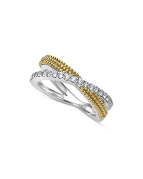 LAGOS - 18K Yellow Gold & Sterling Silver Caviar Diamond & Bead Crossover Ring