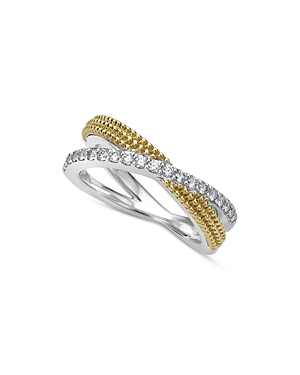 Shop Lagos 18k Yellow Gold & Sterling Silver Caviar Diamond & Bead Crossover Ring In Yellow/silver