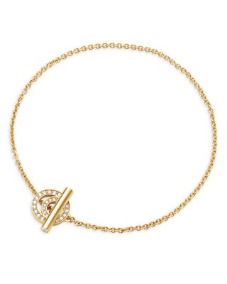 Georg Jensen 18K Yellow Gold Halo Diamond Toggle Clasp Link Bracelet