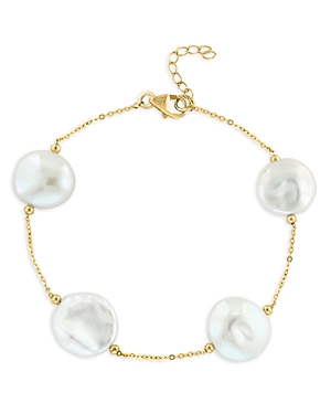 Bloomingdale's Cultured Freshwater Pearl Link Bracelet In 14k Yellow Gold - 100% Exclusive In White/gold