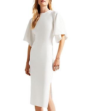 Ted Baker Lounia Fluted Sleeve Bodycon Midi Dress In White