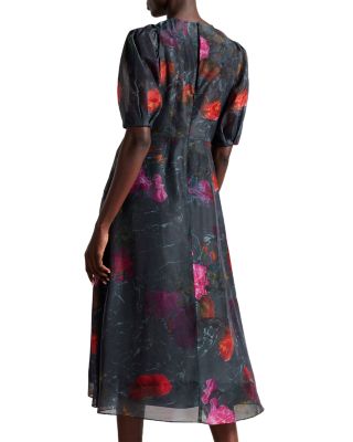 Ted Baker Mekayla Empire Line Printed Puff Sleeve Midi Dress