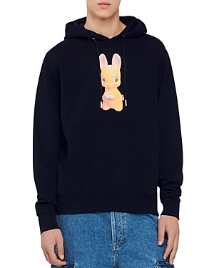 Sandro Rabbit Cotton Graphic Hoodie In Black