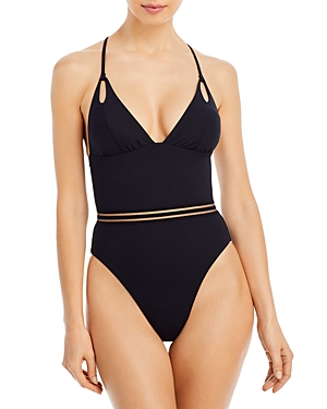 Isabella Rose Queensland Ribbed One Piece Swimsuit In Black