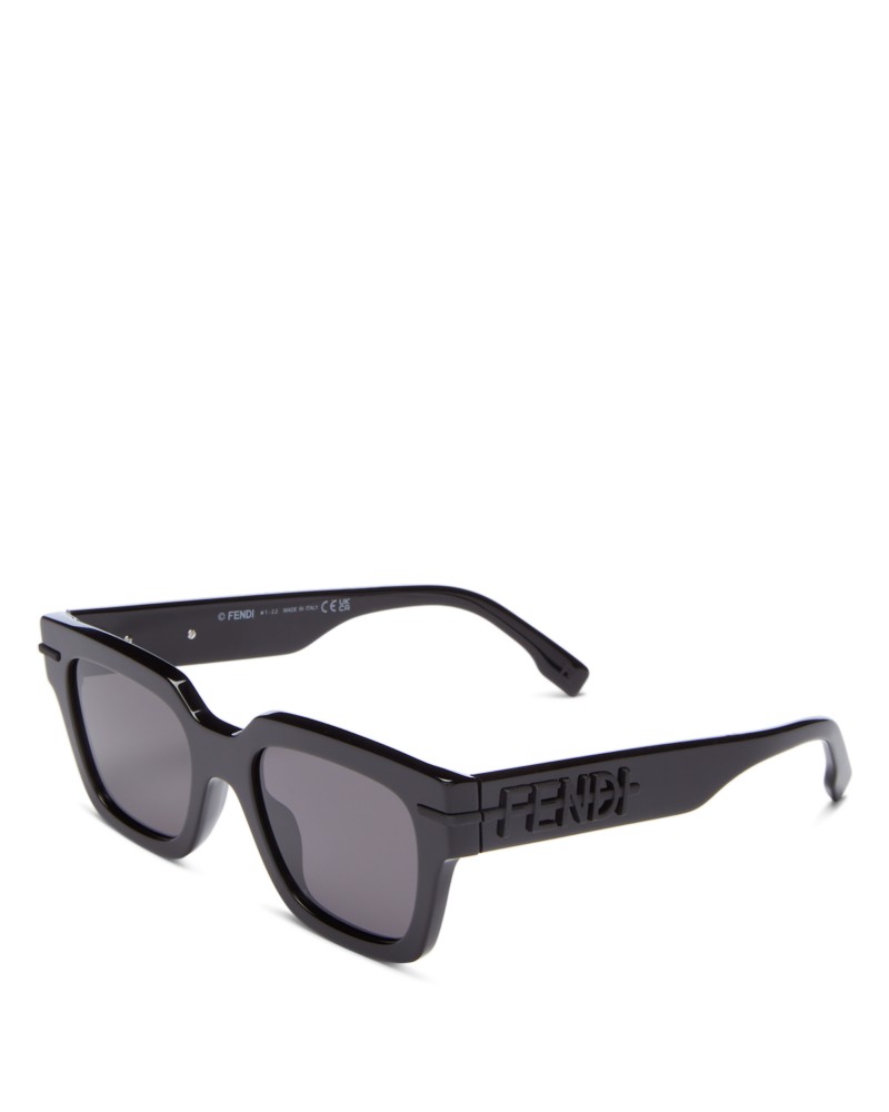 Fendi Fendigraphy Rectangular Sunglasses, 51mm in Black/Gray Solid