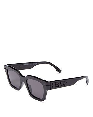 Shop Fendi Graphy Rectangular Sunglasses, 51mm In Black/gray Solid
