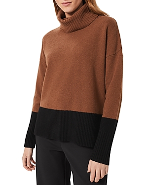 Hobbs London Melodie Color Blocked Roll Neck Sweater In Toffee Black