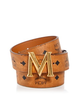 NEW MCM Belt Monogram Visetos Cognac Logo Buckle 80 Leather Trim Unisex  Classic