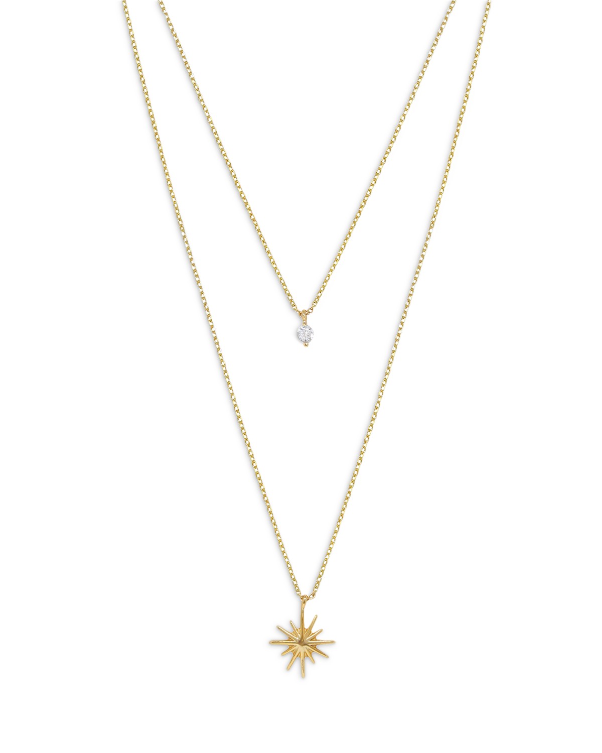 Cubic Zirconia & Starburst Layered Pendant Necklace in 18K Gold Plated, 15"-17"