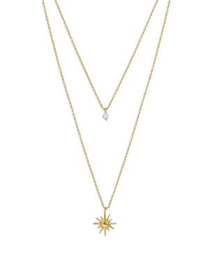 Cubic Zirconia & Starburst Layered Pendant Necklace in 18K Gold Plated, 15-17
