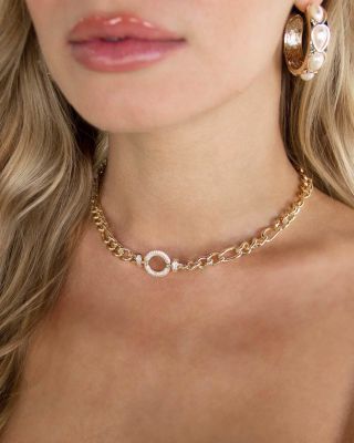 Eternity Crystal Circle Pavé Ring Collar Necklace in 18K Gold Plated, 15.5"-20.5" 