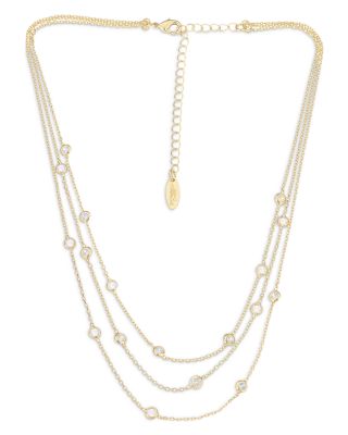 Perfect Crystal Dotted Cubic Zirconia Layered Collar Necklace in 18K Gold Plated, 13"-16" 