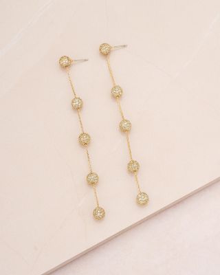 Crystal Ball Drop Pav&eacute; Ball Linear Drop Earrings in 18K Gold Plated