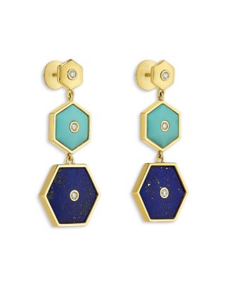 Miseno Jewelry - 18K Yellow Gold Baia Multi Stone & Diamond Hexagon Drop Earrings