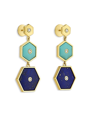 18K Yellow Gold Baia Multi Stone & Diamond Hexagon Drop Earrings