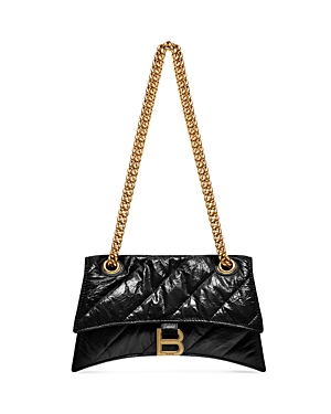 Photos - Women Bag Balenciaga Crush Small Quilted Leather Chain Shoulder Bag Black/Gold 81286 