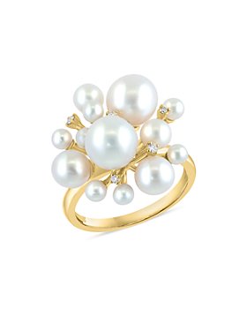 Bloomingdale's - Cultured Freshwater Pearl & Diamond Cluster Ring in 14k Gold - 100% Exclusive