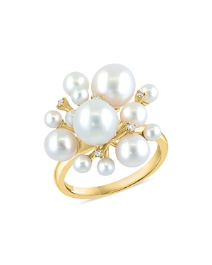 Bloomingdale's Cultured Freshwater Pearl & Diamond Cluster Ring In 14k Gold - 100% Exclusive In White/gold