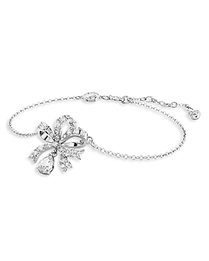 Shop Swarovski Volta Crystal Bow Link Bracelet In Rhodium Plated In Silver
