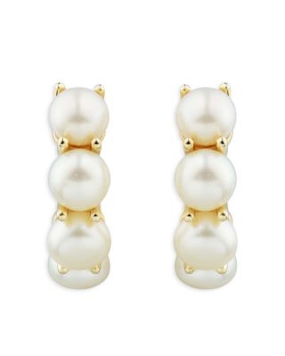 Cultured Freshwater Button Pearl Hoop Earrings in 14K Yellow Gold 