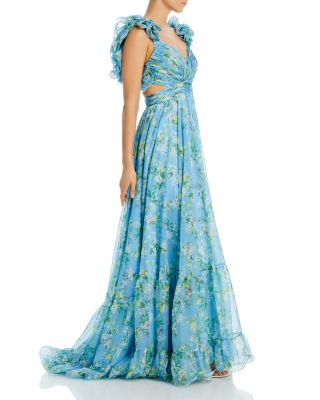 Women's Ruffle Tiered Floral Cut-Out Chiffon Gown