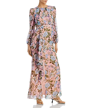 Eliza J Floral Print Ruffled Gown In Blush