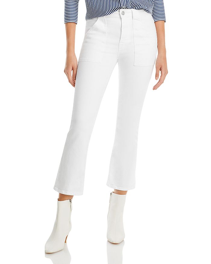 Frame Le Crop Mid Rise Cropped Bootcut Jeans In Blanc