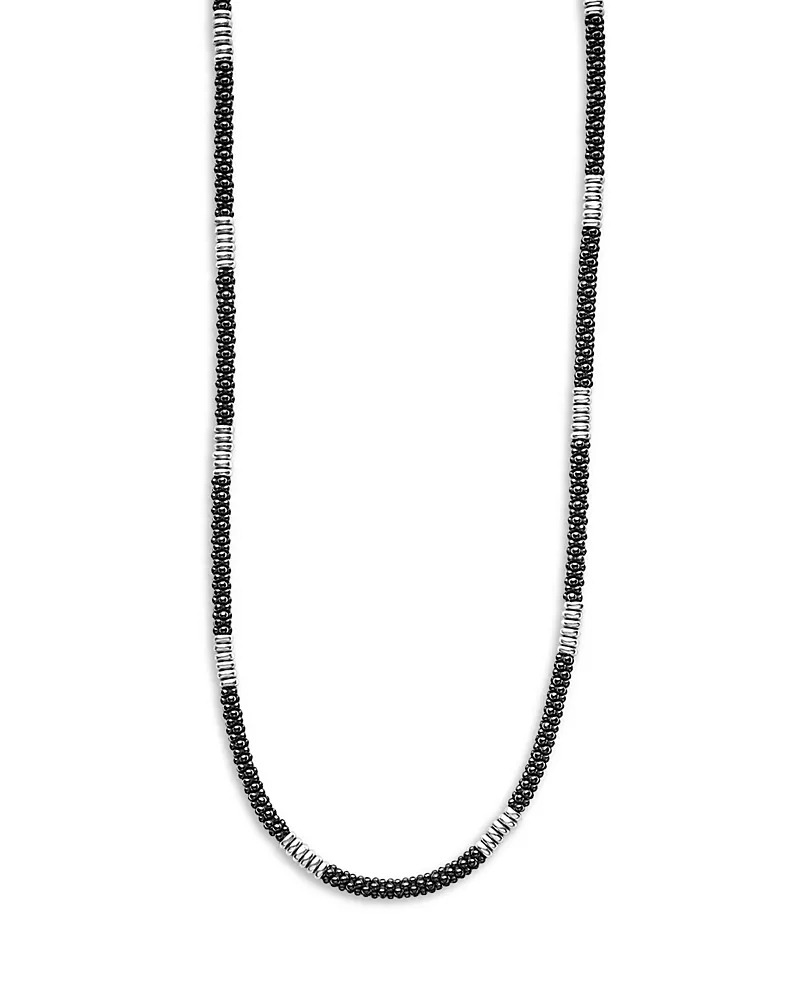 Lagos Black Caviar Silver Station Ceramic Beaded Necklace, 16