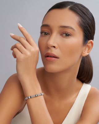 Four Station Diamond Black Caviar Bracelet in Sterling Silver