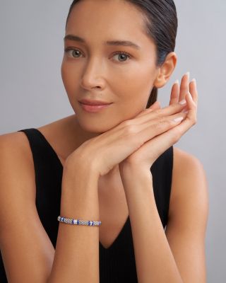 Lagos Four Station Diamond Blue Caviar Bracelet in Sterling Silver