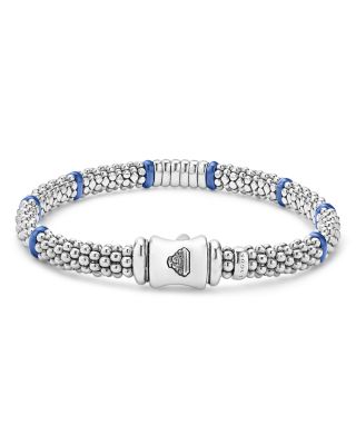 Six Station Diamond Blue Caviar Bracelet in Sterling Silver