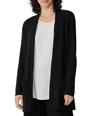 Eileen Fisher Organic Linen & Cotton Longline Cardigan In Black