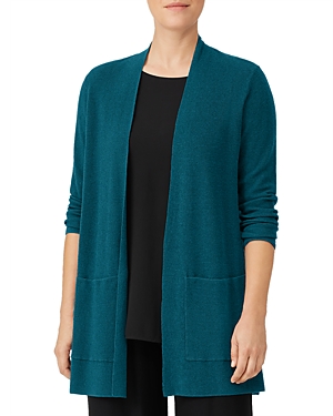 Eileen Fisher Open-front Patch Pocket Cardigan In Pacific